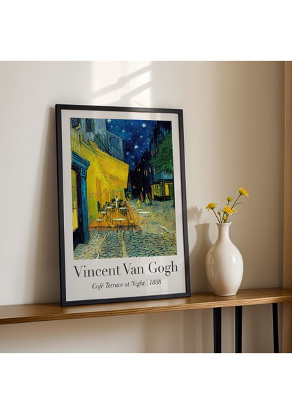 Vincent Van Gogh Geceleyin Kafe Terası 1888 Vintage Doğal Ahşap Çerçeveli Duvar Tablosu fiyatları