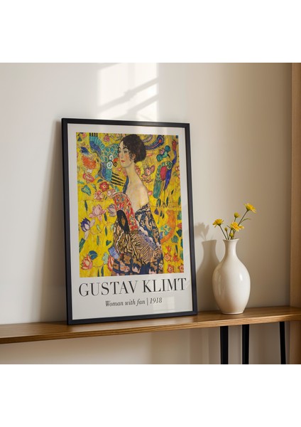 Gustav Klimt Yelpazeli Kadın 1918 Vintage Doğal Ahşap Çerçeveli Duvar Tablosu fiyatları