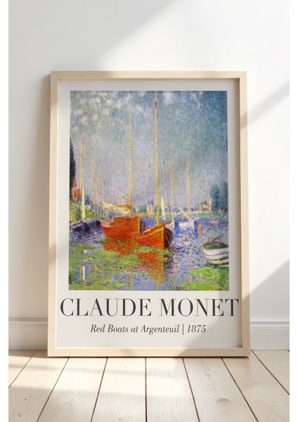 Claude Monet Argenteuil’de Kırmızı Tekneler Vintage Doğal Ahşap Çerçeveli Duvar Tablosu