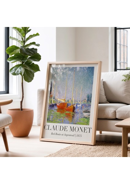 Claude Monet Argenteuil’de Kırmızı Tekneler Vintage Doğal Ahşap Çerçeveli Duvar Tablosu fiyatları