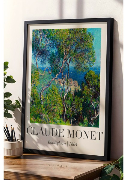Claude Monet Bordighera Manzarası Vintage Doğal Ahşap Çerçeveli Duvar Tablosu