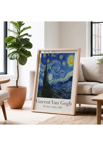 Vincent Van Gogh Yıldızlı Gece 1889 Vintage Doğal Ahşap Çerçeveli Duvar Tablosu fiyatları