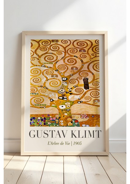 Gustav Klimt Hayat Ağacı 1905 Vintage Doğal Ahşap Çerçeveli Duvar Tablosu