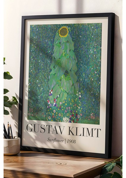 Gustav Klimt Ayçiçeği 1908 Vintage Doğal Ahşap Çerçeveli Duvar Tablosu