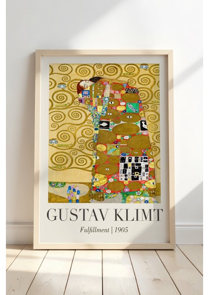 Gustav Klimt Fulfillment 1905 Vintage Doğal Ahşap Çerçeveli Duvar Tablosu
