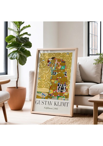 Gustav Klimt Fulfillment 1905 Vintage Doğal Ahşap Çerçeveli Duvar Tablosu fiyatları