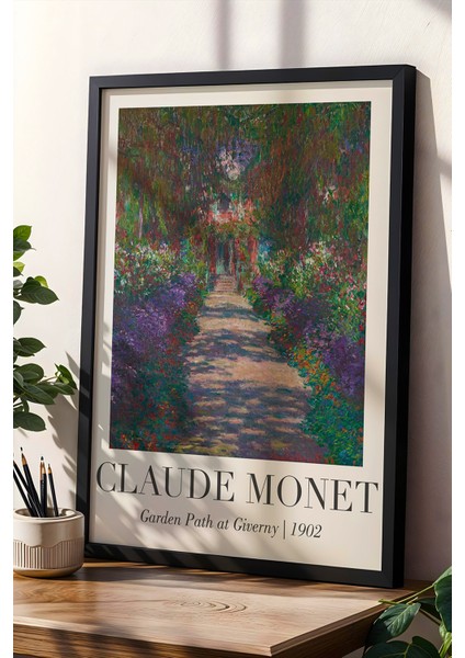 Claude Monet Giverny’de Bahçe Yolu Vintage Doğal Ahşap Çerçeveli Duvar Tablosu