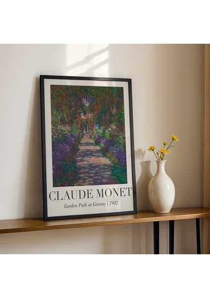 Claude Monet Giverny’de Bahçe Yolu Vintage Doğal Ahşap Çerçeveli Duvar Tablosu fiyatları
