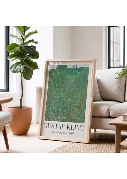 Gustav Klimt Gelincik Çiçeği Tarlası Vintage Doğal Ahşap Çerçeveli Duvar Tablosu fiyatları