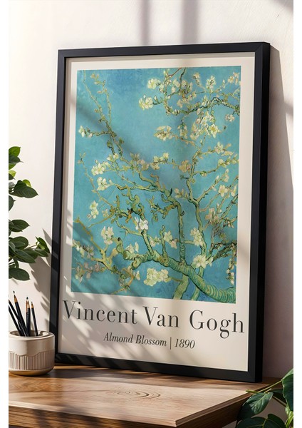 Vincent Van Gogh Badem Çiçeği 1890 Vintage Doğal Ahşap Çerçeveli Duvar Tablosu