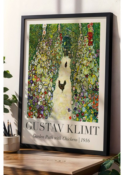 Gustav Klimt Tavuklu Bahçe Yolu 1916 Vintage Doğal Ahşap Çerçeveli Duvar Tablosu