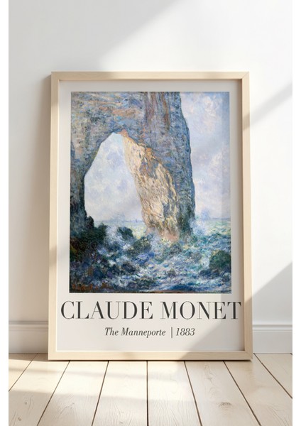Claude Monet Manneporte Kayalıkları Vintage Doğal Ahşap Çerçeveli Duvar Tablosu