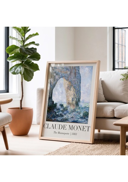 Claude Monet Manneporte Kayalıkları Vintage Doğal Ahşap Çerçeveli Duvar Tablosu fiyatları