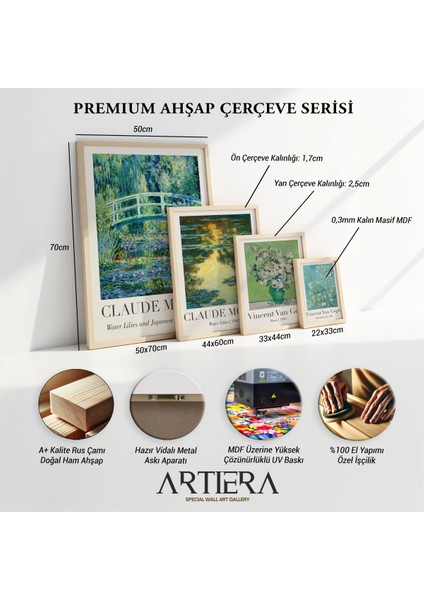 Claude Monet Su Nilüferleri ve Japon Köprüsü Vintage Ahşap Duvar Tablosu modelleri