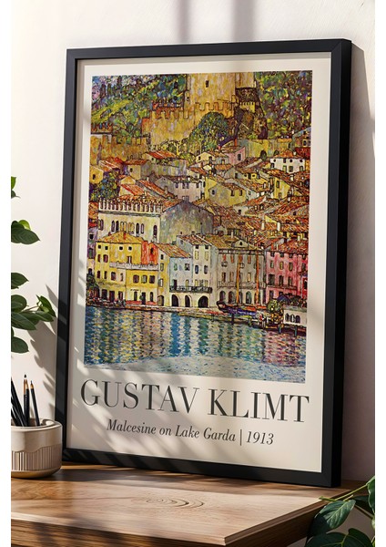 Gustav Klimt Garda Gölü'nde Malcesine 1913 Vintage Doğal Ahşap Çerçeveli Duvar Tablosu