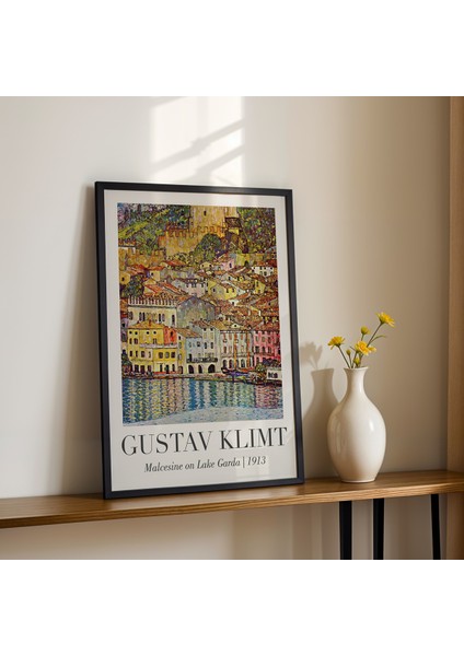 Gustav Klimt Garda Gölü'nde Malcesine 1913 Vintage Doğal Ahşap Çerçeveli Duvar Tablosu fiyatları