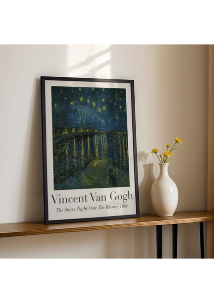 Vincent Van Gogh Rhone Üzerinde Yıldızlı Gece Vintage Doğal Ahşap Çerçeveli Duvar Tablosu fiyatları