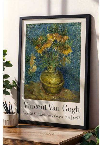 Vincent Van Gogh Bakır Vazoda Imparator Çiğdemleri 1897 Vintage Ahşap Çerçeveli Duvar Tablosu