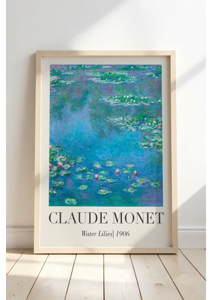 Claude Monet Su Nilüferleri 1906 Vintage Doğal Ahşap Çerçeveli Duvar Tablosu