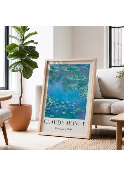 Claude Monet Su Nilüferleri 1906 Vintage Doğal Ahşap Çerçeveli Duvar Tablosu fiyatları