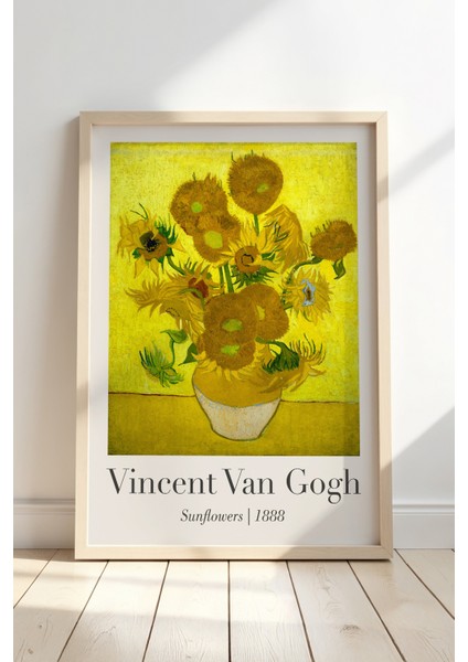 Vincent Van Gogh Ayçiçekleri 1888 Vintage Doğal Ahşap Çerçeveli Duvar Tablosu