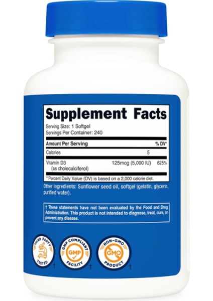 Vitamin D3 5,000 Iu (125MCG), 240 Softgels.abd Menşei modelleri
