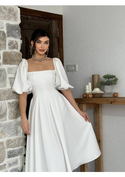 Çan Etekli Midi Boy Kısa Kollu Elbise