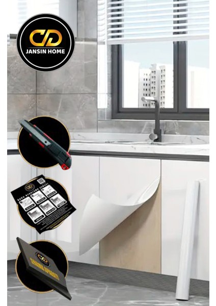 Yapışkanlı Folyo Parlak Beyaz Lake Pvc Dolap, Tezgah, Mobilya, Masa Kaplama Folyosu