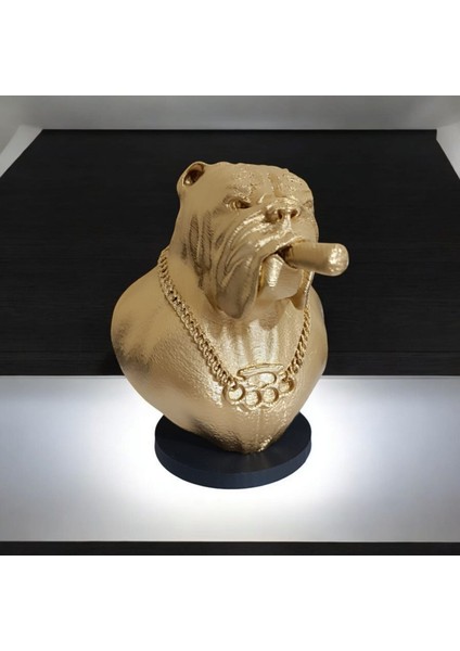 Köpek Ağzında Puro Olan Bulldog Köpek Biblo Heykel 12 x 10 x 10 cm