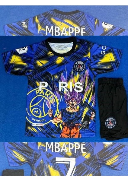 Dragon Ball Tişört Şort Alt Üst Çocuk Takım - Ejderha Topu Mbappe Çocuk Takım
