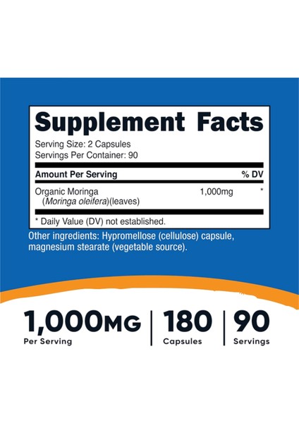 Moringa 500MG, 180 Capsules (90 Servings) Abd Menşei fırsatları
