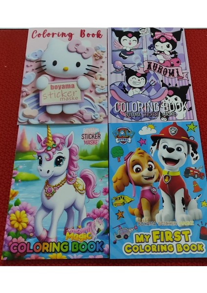 4 Adet Stickerli Boyama Kitabı (*hello Kitty*/unicorn/*kuromi*/paw Patrol Figürlü)