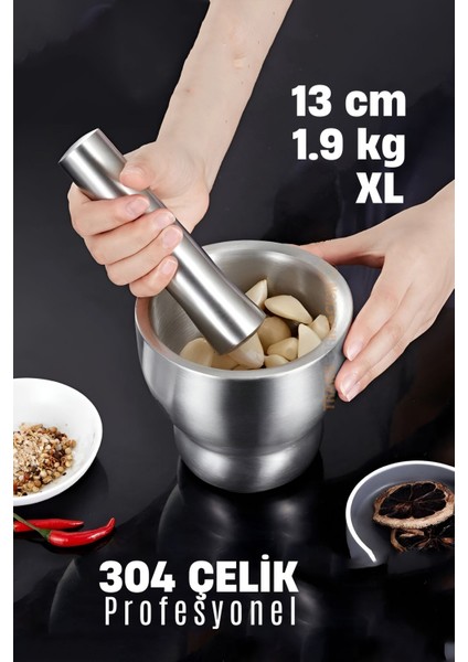 Xl 13 cm Sarımsak Ezici Sarımsak Havanı 304 Paslanmaz Çelik 721581