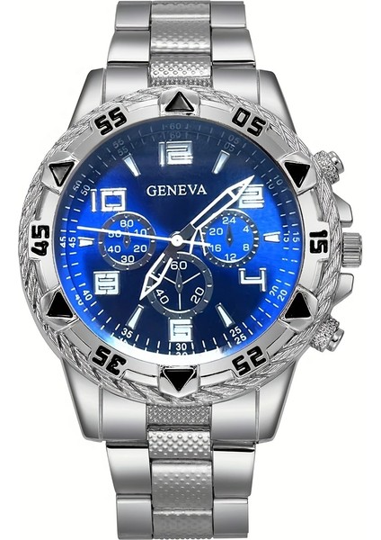 Erkek Tasarım Çelik Kol Saati ve Bileklik Takımı