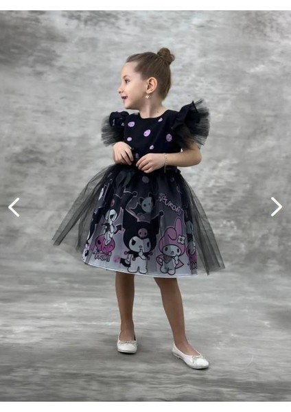 Kız Çocuk Tüllü Kuromi ve My Melody Desenli Tüllü Kız Çocuk Parti 2712Sİ