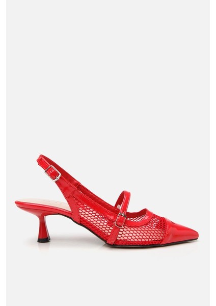 Kadın Rugan Kırmızı Fileli Stiletto modelleri