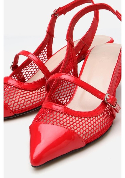 Kadın Rugan Kırmızı Fileli Stiletto indirimleri