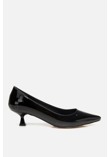 Kadın Rugan Siyah Kısa Topuklu Stiletto