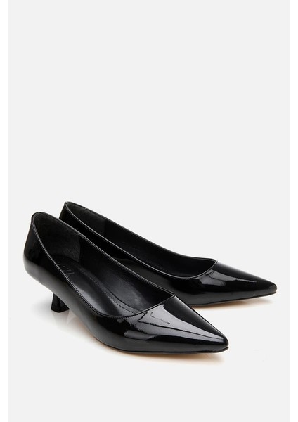 Kadın Rugan Siyah Kısa Topuklu Stiletto