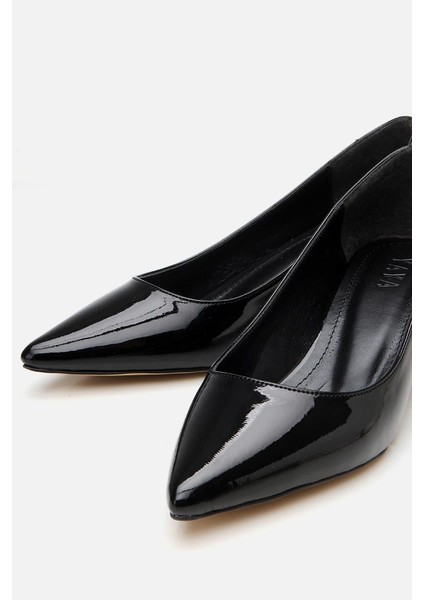 Kadın Rugan Siyah Kısa Topuklu Stiletto