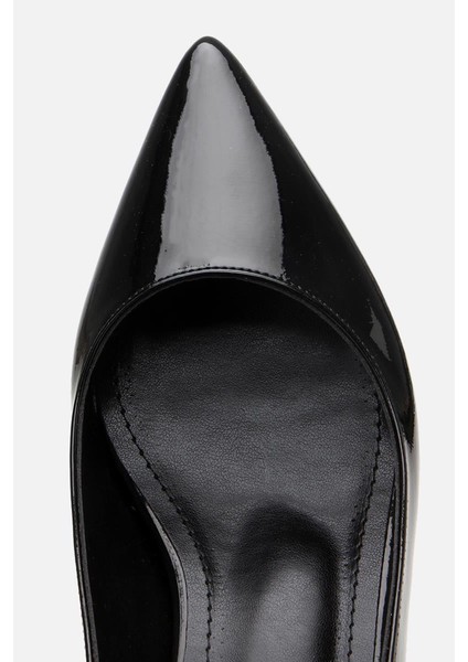 Kadın Rugan Siyah Kısa Topuklu Stiletto