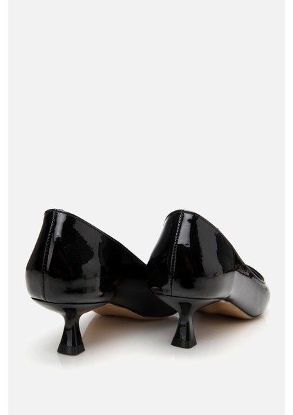 Kadın Rugan Siyah Kısa Topuklu Stiletto