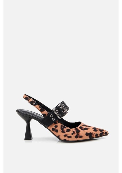 Kadın Taba Leopar Desenli Kemerli Stiletto