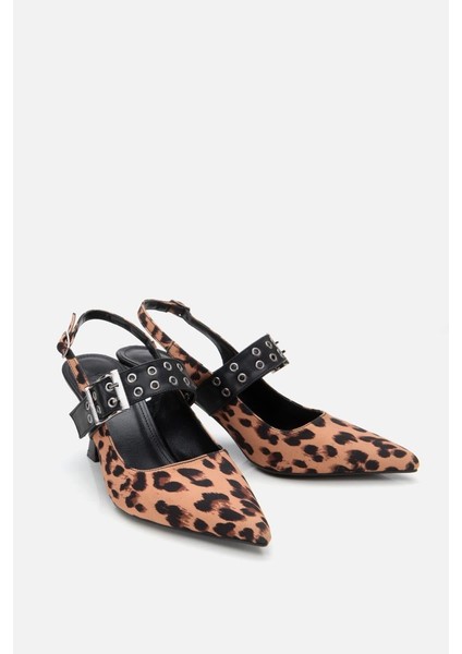 Kadın Taba Leopar Desenli Kemerli Stiletto