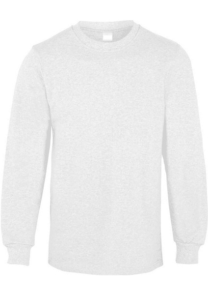 2 Iplik Bisiklet Yaka Sweatshirt Beyaz (Dayanıklı)