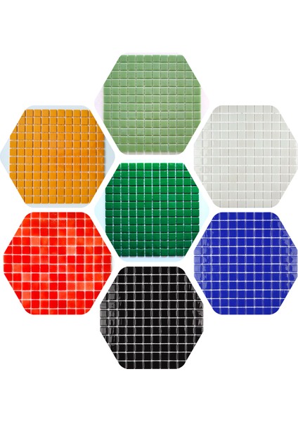 Hobi ve Sanatsal Çalışmalar Için 25X25MM. Boyutlarında 7 Farklı Renkten Oluşan 31,5X31,5CM. Fileli Cam Mozaik Seti.