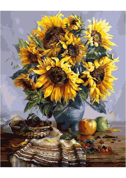 Canvas Masa ve Ayçiçek Sayılarla Boyama Seti Rulo