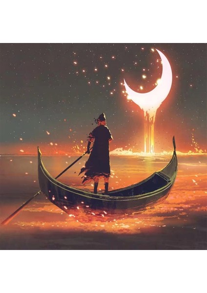 Canvas Hilalde Kayık Sayılarla Boyama Seti Rulo