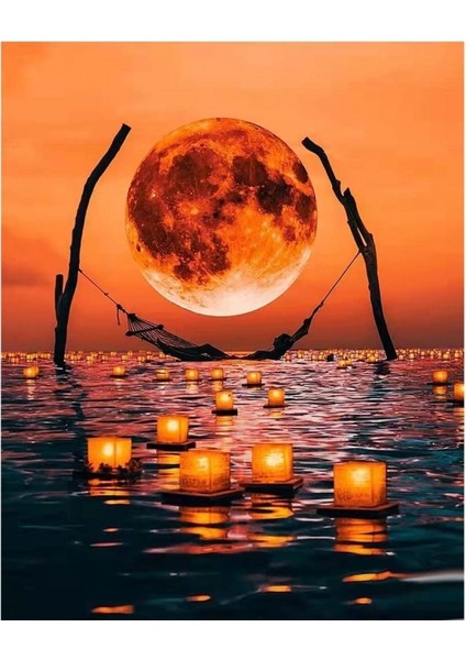 Canvas Huzurlu Dolunay Sayılarla Boyama Seti Rulo