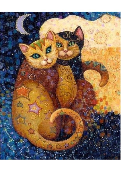 Canvas Gece ve Gündüz Kedilerin Aşkı Rulo